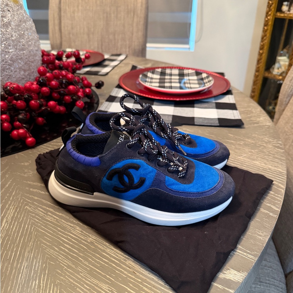 CHANEL Black and Blue Athletic Sneakers